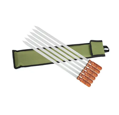 BEM Schaschlikspieße ADANA Premium Grillspieße - Edelstahl Grillspieße für Kebab und Schaschlik, 6 Stück, 60 cm lang mit Holzgriffen und praktischer Tasche - ideal für Grillfreunde!