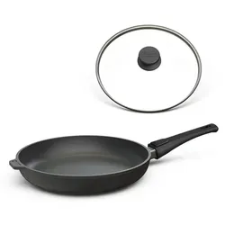 Hoffmann Bratpfanne Ø 20 cm Aluguss mit Deckel – Schwarz - Hochwertige Bratpfanne aus Aluminiumguss mit Antihaftbeschichtung für fettfreies Kochen. Ideal für alle Herdarten inklusive Induktion. Inklusive abnehmbarem Stielgriff für platzsparende Aufbewahrung.