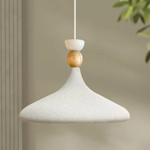 bamyum Champion Pendelleuchte Weiß aus Holz und Metall 35 cm, Hängelampe Esstisch, Küchenlampe Hängend E27, Hängelampe Weiß für Kinderzimmer, Schlafzimmer, Wohnzimmer