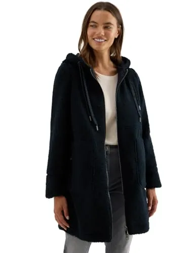 CECIL Damen Teddy Mantel mit Kapuze, Dark Navy Blue, S von CECIL