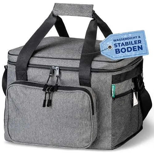 COTTARA® Faltbare Kühltasche groß 30L wasserdicht +12h Frische extra stark isolierte Kühltasche faltbar – Kühlbox, Cooler bag, Lunch bag, Isoliertasche, Thermotasche Picknicktasche – Grau