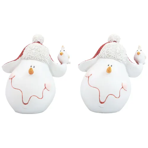 Schneemann Tischdeko mit Mütze und Vögelchen für Weihnachten - Festliche Tischdeko für die Adventszeit, bestehend aus charmanten Schneemann-Ornamenten aus Polyresin. Ideal für stimmungsvolle Weihnachtsdekoration!