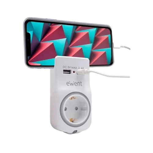 Doppelstecker für Steckdose mit USB,Mehrfachsteckdose mit 1 Schuko 16A und 2 USB Netzstecker, Steckdosenadapter für Laptop/Smartphone, Multiplug für Heim und Büro,LED-Anzeige,Tag&Nacht Sensor,Weiß