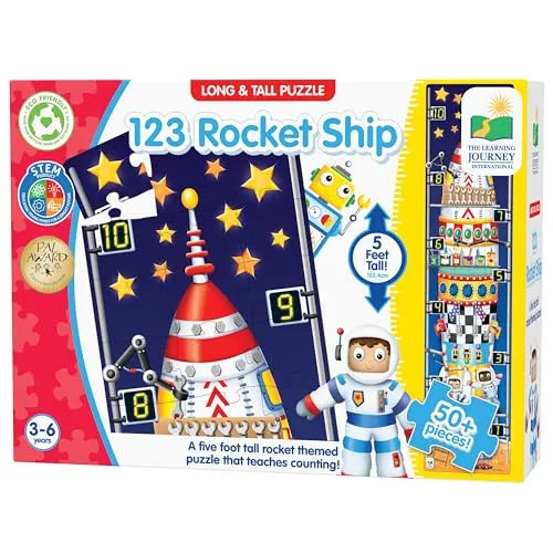 Lange und hohe Puzzles – 123 Raketenschiff – 51 Teile, 1,5 m langes Vorschul-STEM-Puzzle, Lernpuzzles für Kinder im Alter von 3–5 Jahren, pädagogische Geschenke für Jungen und Mädchen ab 3 Jahren