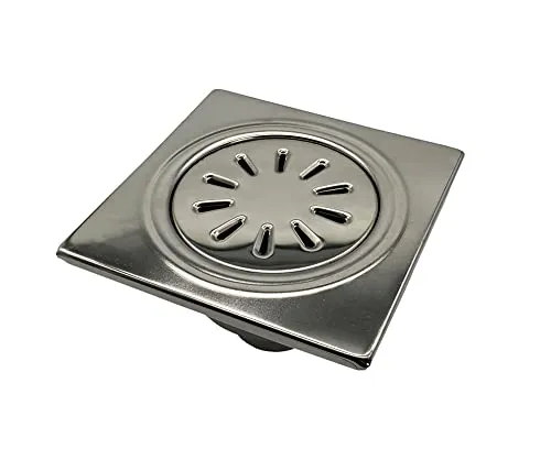 Creavit Bodenablauf Edelstahl 150 x 150 mm - Wasserhahnventileinsätze, hochwertiger Duschablauf aus Edelstahl mit vertikalem Abgang für optimale Wasserableitung und modernes Design.
