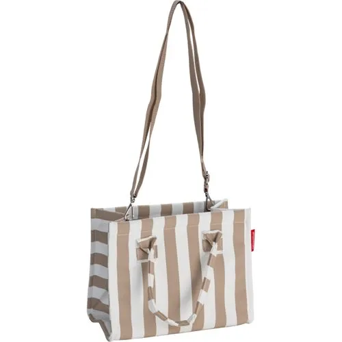 reisenthel daily shopper XS summerstripes coffee – Stilvolle Handtasche für Alltag und Einkäufe - Praktische Shopper-Tasche mit sicherem Metalldruckknopf-Verschluss und Innentasche für Kleinigkeiten. Mit gepolsterten Tragehenkeln und verstellbarem Schulterriemen – ideal für jeden Anlass!