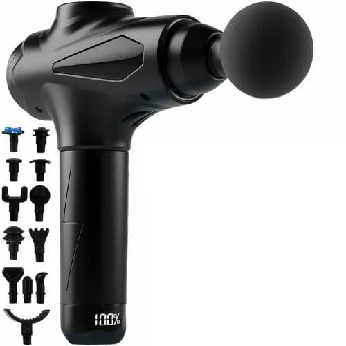 ISOMEDIX Massagepistole 45W – 30 Stufen & 12 Aufsätze, LCD-Display, 1500 mAh Akku (bis 3 h) – leise Faszien/Tiefengewebe Massage Gun für Rücken Nacken Beine Füße – Trage-Etui
