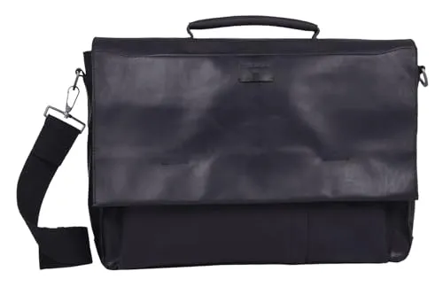 Strellson Brick Lane Jim Briefbag Schwarz - Herren-Schultertasche aus robustem Leder mit schlichter Überschlagklappe, langlebig und stilvoll – ideal für den täglichen Gebrauch.