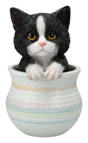 Figuren Shop GmbH Tierfigur Katze im Blumentopf Figur – Deko Katze Statue handbemalt 15,5 cm