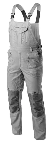 Högert Technik KALMIT Herren Arbeitsoverall Latzhose Grau M - Arbeitsoverall aus 100% Baumwolle für hohen Tragekomfort, mit robusten Oxford 300D Knieverstärkungen und 6 praktischen Taschen – ideal für Sicherheit und Funktionalität bei der Arbeit.
