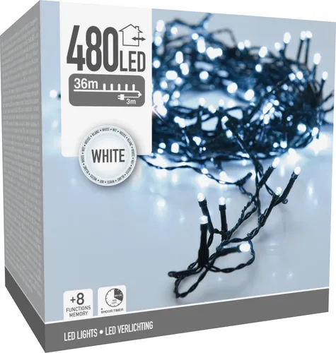 ECD Germany LED Lichterkette 36m – 480 kaltweiße LEDs