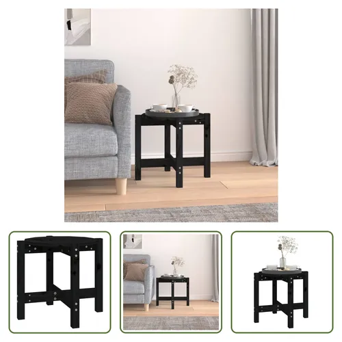The Living Store Couchtisch Schwarz Ø 52,5x45 cm aus massivem Kiefernholz