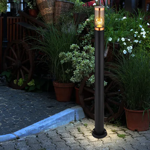 Wegeleuchte Pollerleuchte außen - elegante Gartenlampe schwarz - Lampen für den Außenbereich, spritzwassergeschützt mit IP44, stilvolles Design aus Edelstahl und opalem Kunststoff, E27 Fassung für individuelle Leuchtmittel.