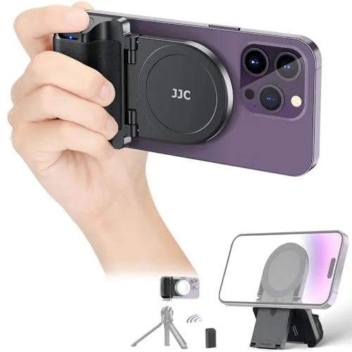 JJC Magsafe Magnetischer Handy Griff mit Bluetooth Fernbedienung - Handy-Griff mit 17 starken Magneten für stabile Vlogs und Selfies, inklusive kabelloser Fernbedienung für müheloses Fotografieren bis 10 m Entfernung.