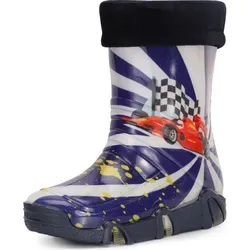 Ladeheid Kinder Gummistiefel Gefüttert SWK2020 - Dunkelblau Auto - Gummistiefel für Kinder, wasserdicht und rutschfest mit herausnehmbarem Innenschuh, ideal für jede Jahreszeit und perfekten Schutz vor Kälte und Nässe.