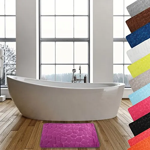 MSV Badteppich Badvorleger Duschvorleger Kieselstein Badematte waschbar, schnelltrocknend, rutschfest 50x80 cm – Lila
