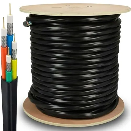 Premium X 100m Quattro Quad Koaxial SAT Kabel 90dB - HiFi-Kabel mit 4 einzeln geschirmten Leitungen, ideal für den Anschluss von Quattro/Quad LNBs zu Multischaltern. Hohe Schirmung von 90 dB für optimale Signalqualität.