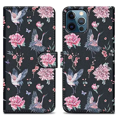 Cadorabo Hülle kompatibel mit Apple iPhone 13 PRO Handyhülle ausim Muster Design Premium Kunst Leder Flip Klappbare Stoßfeste Magnetische [Standfunktion] Case Hülle für iPhone 13 PRO in Schwarz