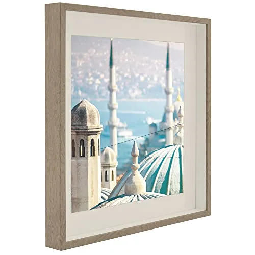 BD ART 50x50 cm groß Box 3D Objektrahmen Bilderrahmen mit Passepartout 40x40 cm. Quadratische zum befüllen tiefer für objekte foto, suvenirs 3 cm für Wandbehang, Eiche Trüffe