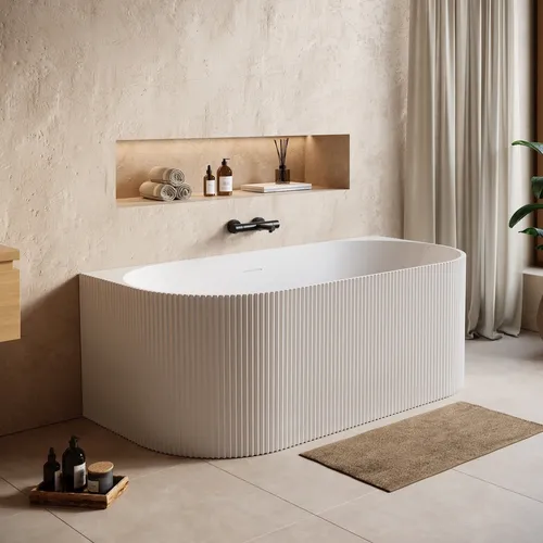 Badplaats Halb Freistehende Badewanne Havana 170 x 80 cm Weiß Hochglanz