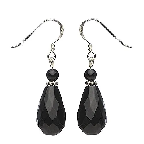 Ohrringe Ohrhänger Tropfen echter Onyx facettiert 925 Silber schwarz Ohrschmuck Damen