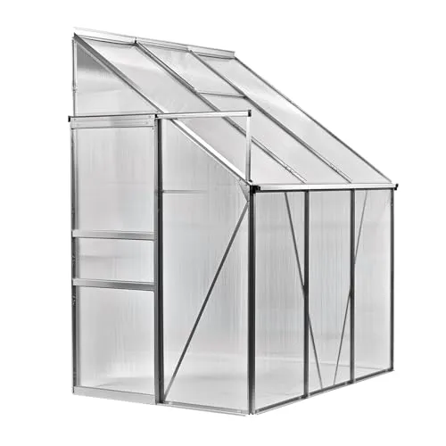 Alu Anlehn-Gewächshaus Antwerpen - Gartengewächshaus mit 4 mm Hohlkammerplatten, UV-Schutz und guter Wärmedämmung für ideales Pflanzenwachstum. Praktische Klammerbefestigung erleichtert die Wartung.