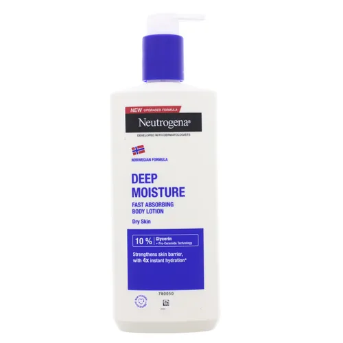 Neutrogena Deep Moisture Bodylotion - Körperlotion für trockene Haut, spendet 72h intensive Feuchtigkeit und schützt die Hautbarriere. Ideal für empfindliche Haut, zieht schnell ein und ist parfümfrei.