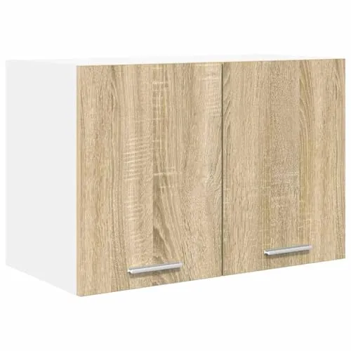 vidaXL Hängeschrank mit Tür Riga Sonoma-Eiche und Weiß 60 x 31 x 40 cm, Geräumiger Stauraum, robuster Küchenregal, Moderne Wand-Organizer, Holzlösung für mehr Platz