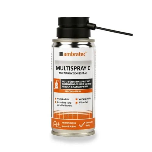 Ambratec Multispray C Wartungsspray mit hoher Kriechfähigkeit - löst festsitzende Teile, Schrauben und Bolzen, verdrängt Feuchtigkeit, eignet sich sehr gut als Schmiermittel und Verschleißschutz