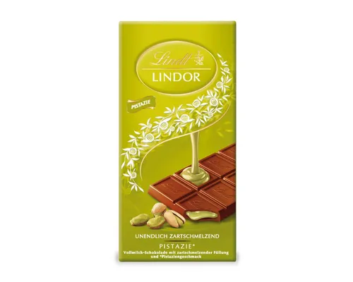 Lindt LINDOR Tafel Pistazie 100g - Schokoladenriegel mit feinster Vollmilch-Schokolade und unendlich zartschmelzender Pistazien-Creme-Füllung, ideal für besondere Genussmomente oder einfach zum Teilen.