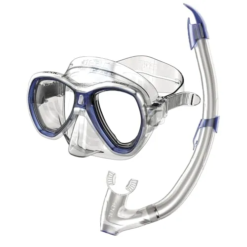 SEAC Set Elba, Schnorchelset aus hypoallergenem Silikon mit Maske und Schnorchel für Erwachsene, transparent/blau, Regular