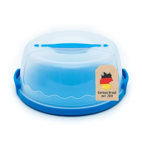 Intirilife Kuchenbehälter - Runder Transportbox in Blau, 29.8 x 28.8 x 13.2 cm - Kuchenbehälter aus robustem Kunststoff mit doppeltem Klickverschluss und Tragegriff für sicheren Transport von Torten und Backwaren. Ideal für Feiern und Grillfeste.
