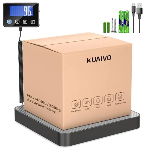 KUAIVO Paketwaage, Hochpräzise Plattformwaage 200kg/10g mit LCD/Hold/Tara Funktion, Postwaage aus Edelstahl für Pakete, Gepäck, Lagerhaus, Unternehmen und für den Hausgebrauch, Aufladbar