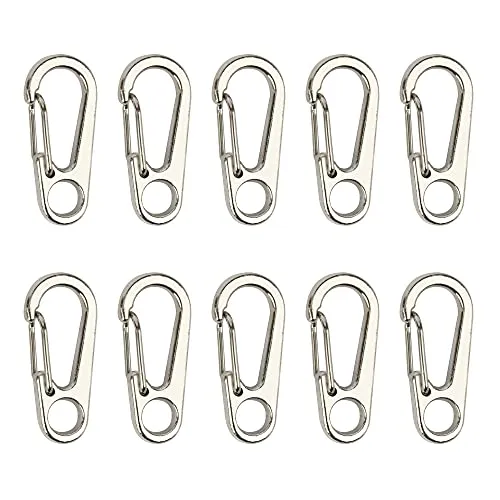 Temlum 3,3 cm Mini Karabiner Set, Aluminium Karabinerhaken, Karabiner Klein Schlüsselanhänger Haken für Camping, Reisen, Wandern (Silber 10 stück)
