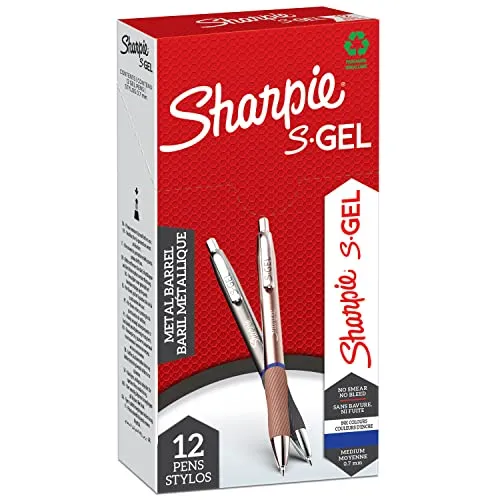 Sharpie S-Gel | Gelschreiber aus Metall| mittlere Spitze (0,7 mm) | Stahlgrau und Rotgold | blaue Tinte | 12 Stück