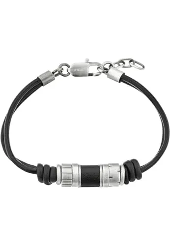 s.Oliver Herren Armband aus Edelstahl und Leder - Elegantes 20+2 cm Armband aus Leder und Edelstahl, verstellbar mit Karabinerverschluss. Kommt in einer stilvollen Schmuck Geschenk Box – perfekt als Geschenk!