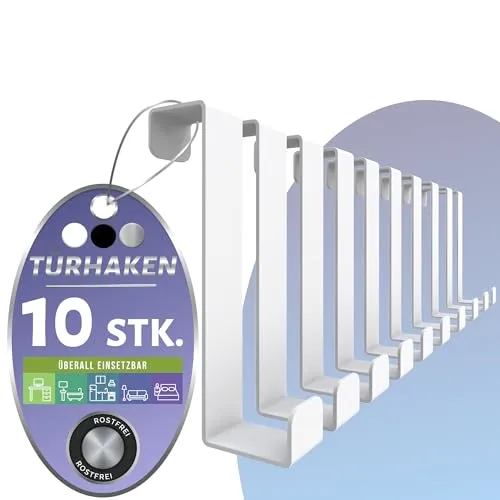 4happy Türhaken zum Einhängen, 10er-Set, Fb. Weiß - Rostfreie, formstabile Haken zum Einhängen als einzelne Kleiderhaken Tür oder als Türhakenleiste, Türgarderobe