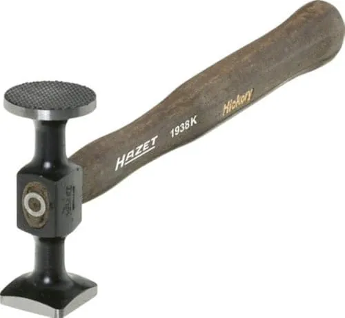 Hazet 1938K Ausbeulhammer 429g – Hochwertiger Spann- und Schlichthammer - Hämmer mit HICKORY-Stiel, Made in Germany. Ideal für präzises Ausbeulen mit einer feinkarierten, gefrästen runden Bahn von 96 mm.