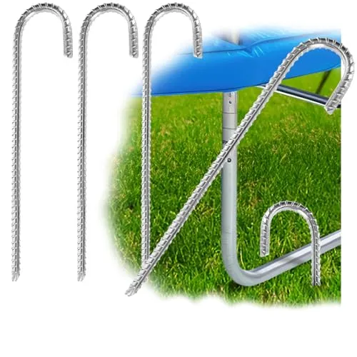 COM-FOUR® 4X XL Bodenanker aus massivem Stahl, J-Form 38 cm, Ø 1 cm – verzinkte Erdanker für Zelt, Pavillon, Hüpfburg, Trampolin, auch als Bewehrungsstab für den Boden, stabil & rostfrei