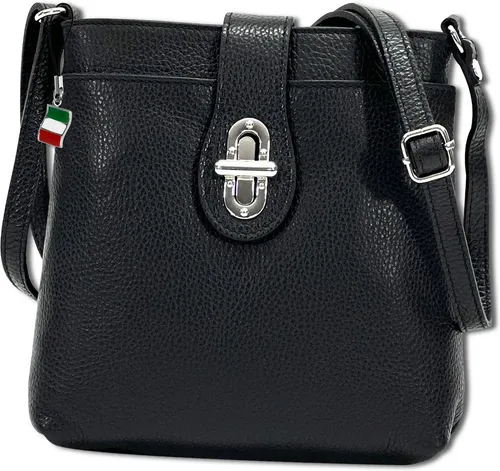 Florence Damen Handtasche aus schwarzem Leder 22x22x7cm - Stylische Handtasche in Schwarz, aus hochwertigem Leder, ideal für den täglichen Gebrauch und vielseitig kombinierbar.