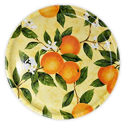 Lashuma rundes Melamin Deko Tablett Motiv: Orangen Hai, buntes großes Küchentablett 40 cm Ø