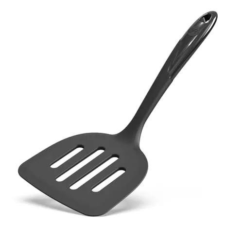 Hoffmann Silikon Pfannenwender mit Edelstahlkern, Anthrazit, Hitzebeständig bis 200°C, Spülmaschinenfest, Lebensmittelecht,Küchenhelfer,Bratenwender (XXL Aufnahmefläche 13 cm)