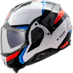 LS2 FF910 Advant II Triple Modularhelm - Weiß/Schwarz/Blau/Rot - XL - Motorradhelm mit 6K Carbon-Komponenten für Leichtigkeit und Sicherheit. Ideal für Stadtfahrten und Roadtrips, ausgestattet mit fortschrittlichem Visierverriegelungssystem und hypoallergenem Innenfutter.