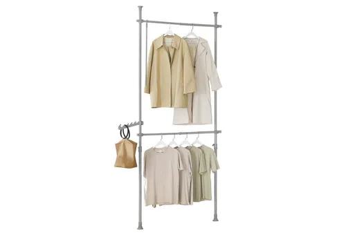 SoBuy Kleiderständer FRG109, Teleskop Garderoben System - Kleiderständer mit 2 Kleiderstangen, platzsparend und einfach montierbar, ideal für kleine Räume oder als zusätzliche Garderobe.
