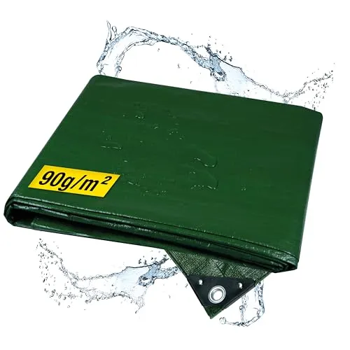 horizont wasserdichte Abdeckplane 4x6m mit Ösen, robuste Gewebeplane für Auto, Motorrad, Pool & Garten, UV-beständige Holzabdeckung, 90g/m², grün