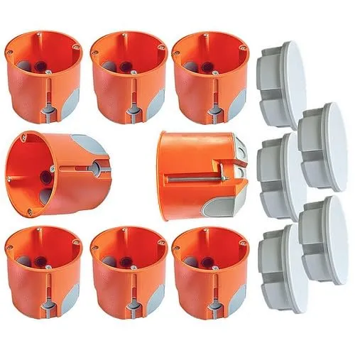 Hohlwanddose WINDDICHT tief Ø68x61mm mit DICHTEL Steckdosen-Abdichtungen - 8 Hohlwand-Geräteverbindungsdosen WINDDICHT, inkl. 5 DICHTEL Steckdosen-Abdichtungen für luftdichte Abdichtung. Einfache Montage ohne Elektriker, schimmelsichere Lösung für Ihre Steckdosen!
