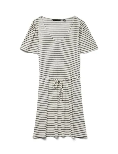 VERO MODA Damen Vmgina 2/4 Short Dress JRS Ga Noos, Oatmeal, Medium