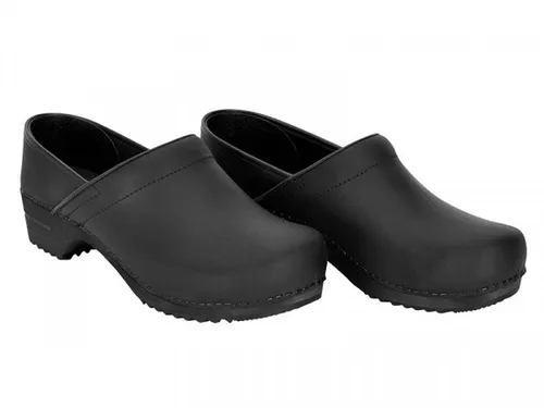 Sanita Wood Jamie Closed Black EU 41 - Herren Hausschuhe - Hochwertige Herren Hausschuhe aus schwarzem Leder in Größe EU 41, ideal für Komfort und Stil im Zuhause.