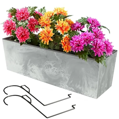 botle Blumenkasten mit Halterung und praktischem Einsatz Blumentopf Länge: 58 cm Balkonkasten auf Kunststoff Betonoptik Beton Struktur Beton Farbe Innen/Außenbereiche