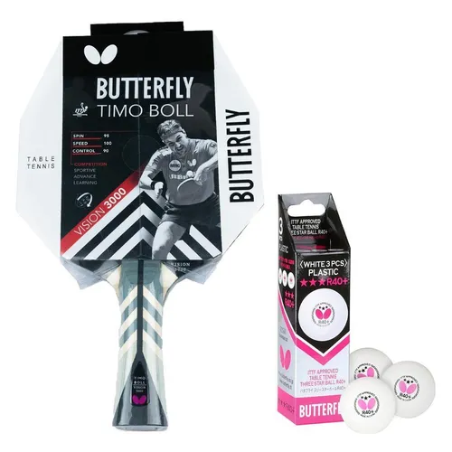 Butterfly Timo Boll Vision 3000 Tischtennisschläger mit 3 x 3*** Tischtennisbällen - Tischtennisschläger für Allround-Spieler, inklusive hochwertiger Tischtennisbälle, ideal für Freizeit und Training.